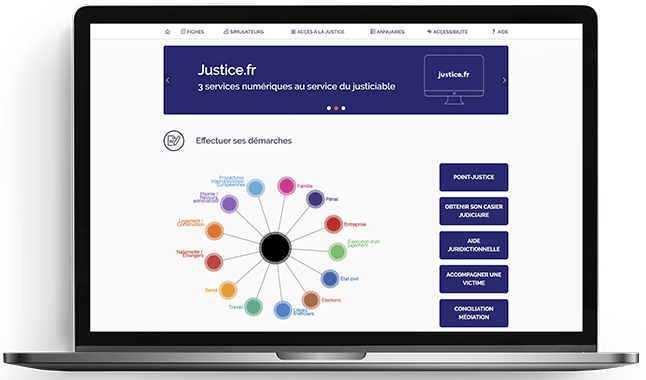 site Justice.fr sur un écran d'ordinateur